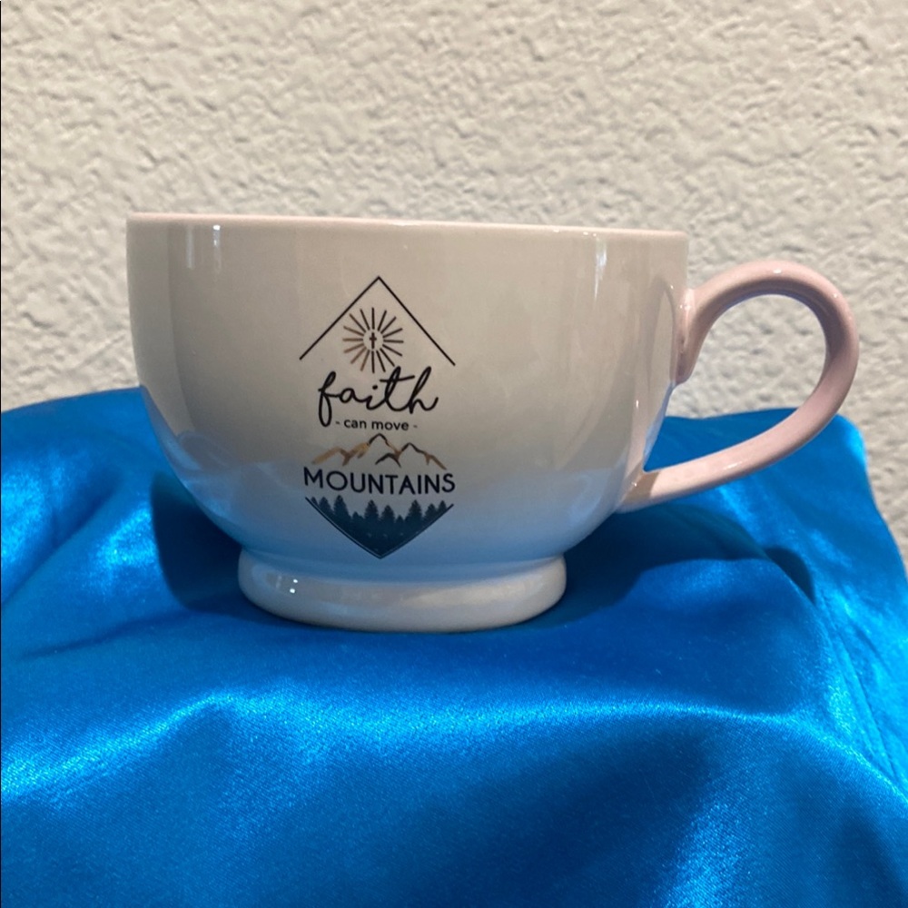Faith Can Move Mountains White Pink Mug